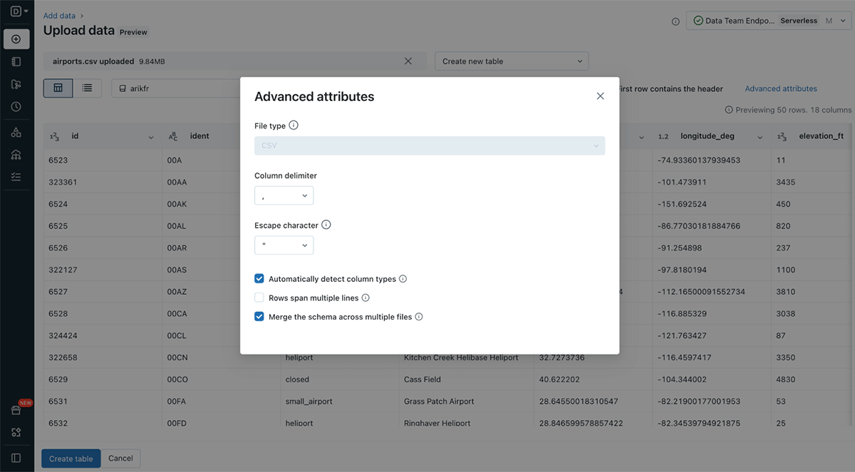 Selecting a file type and updating format options