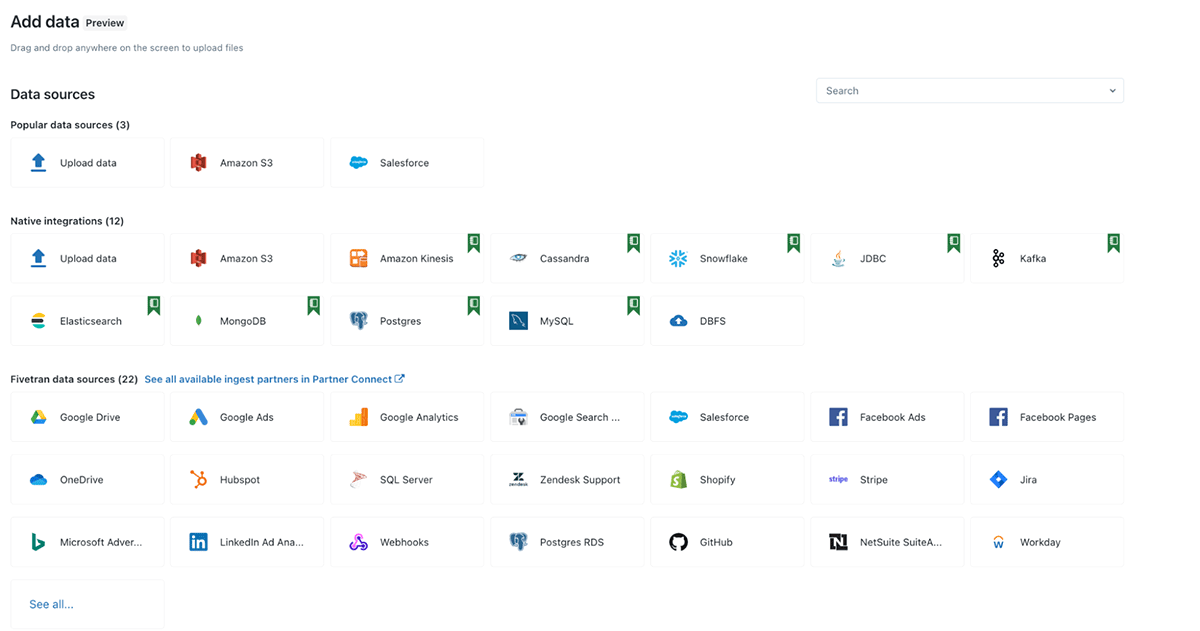 Data Sources on the Add Data UI