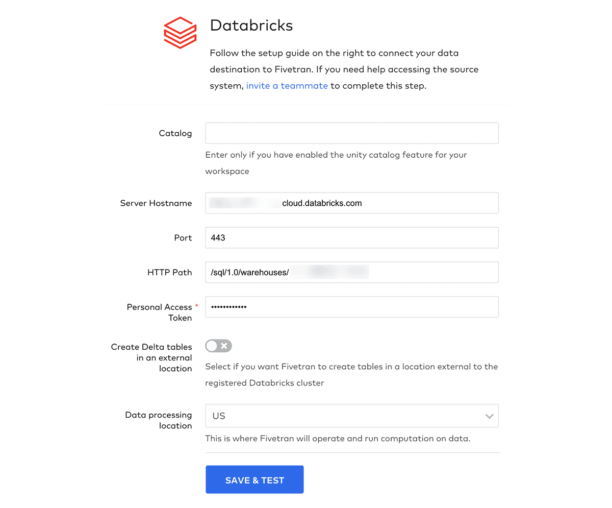 Figure 4 - Fivetran interface for confirming a new destination.