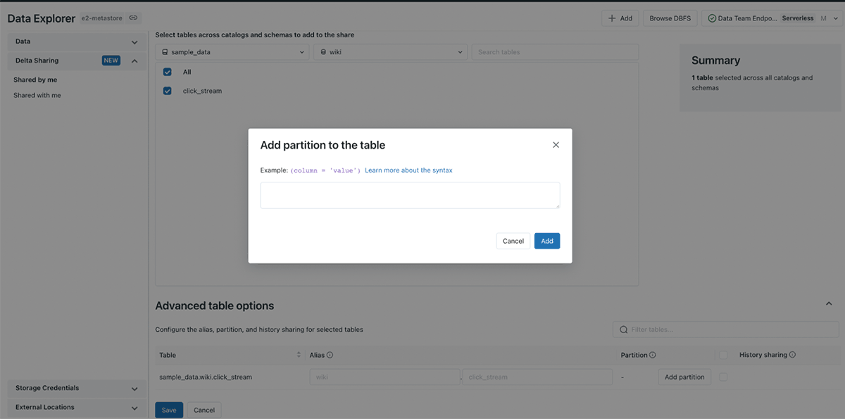 Partition filtering in Data Explorer UI