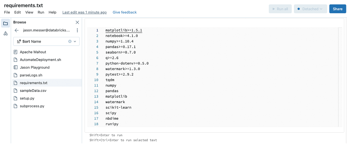 Include software dependencies for the Workspace in a file