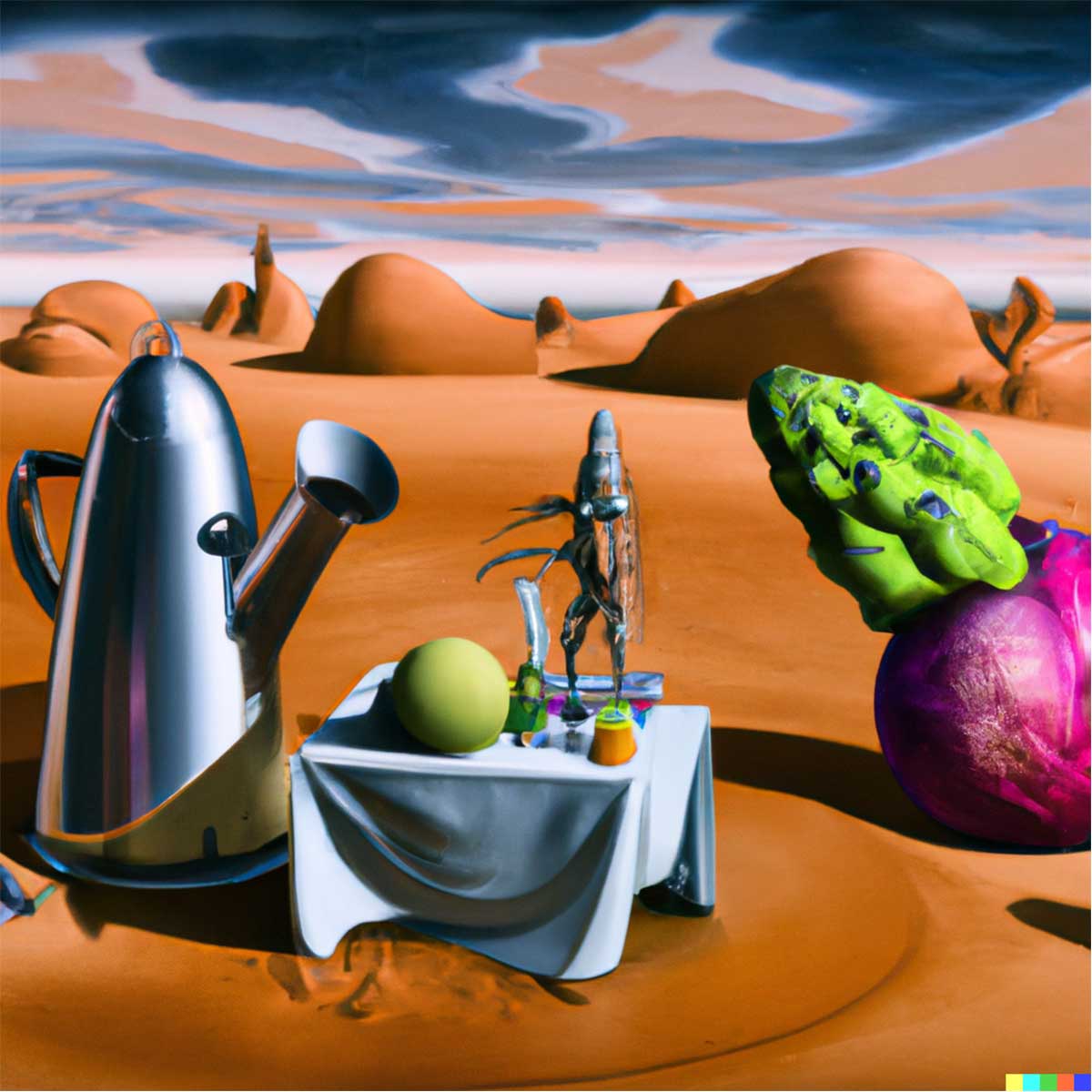 A still life on Mars in the style of Hieronymus Bosch, from DALL-E 2