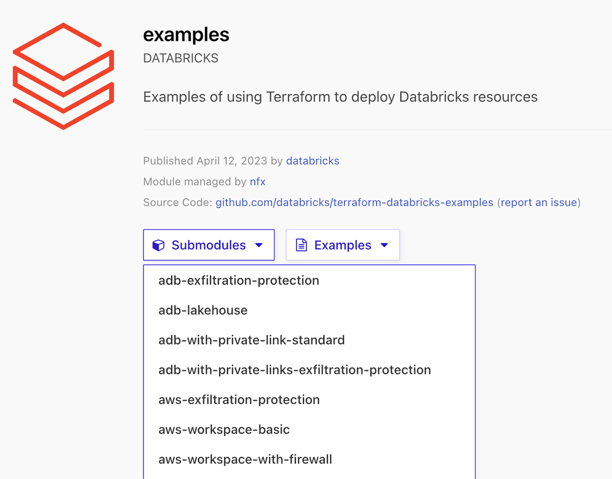 Databricks Terraform modules available on Terraform Registry