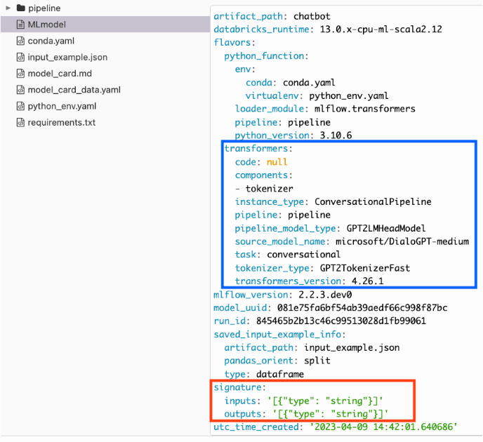 MLflow pulls metadata from models automatically