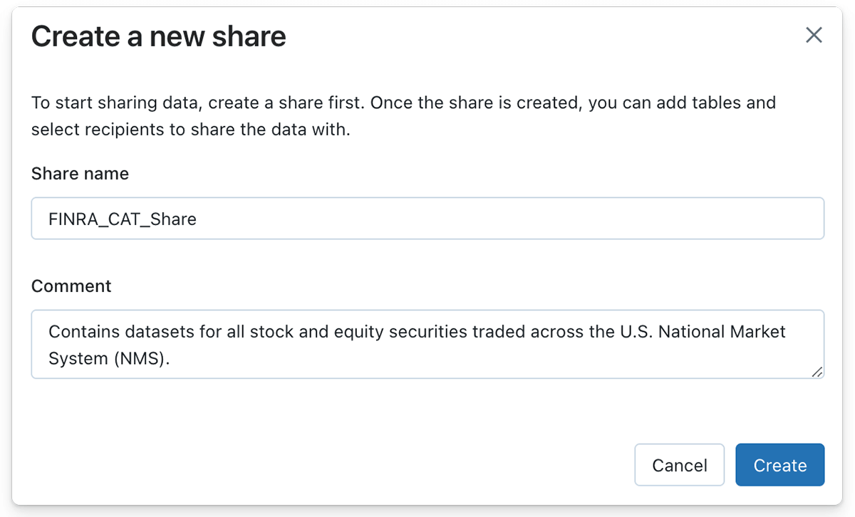 Fig.1.2 - A data provider first creates a Delta Share, which will later hold the shared Delta Table.