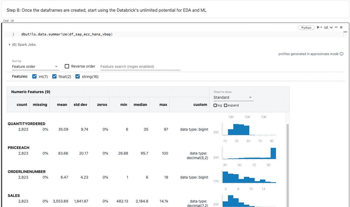 Figure 5: Summarize of Dataframes from SAP HANA 