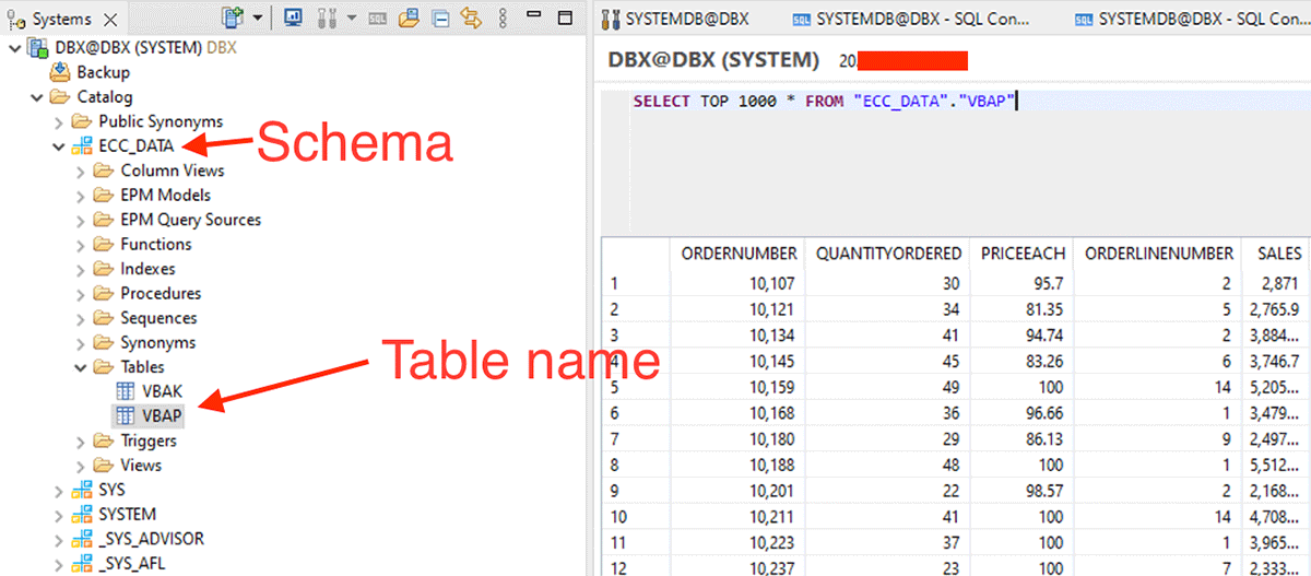 SAP HANA table