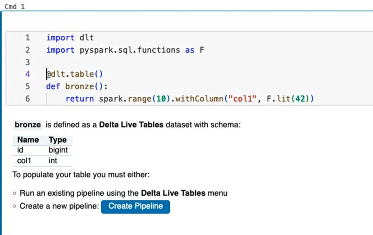 Interactive Development in a DLT Notebook