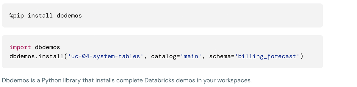 demo can be installed using following commands in the databricks notebooks cell: