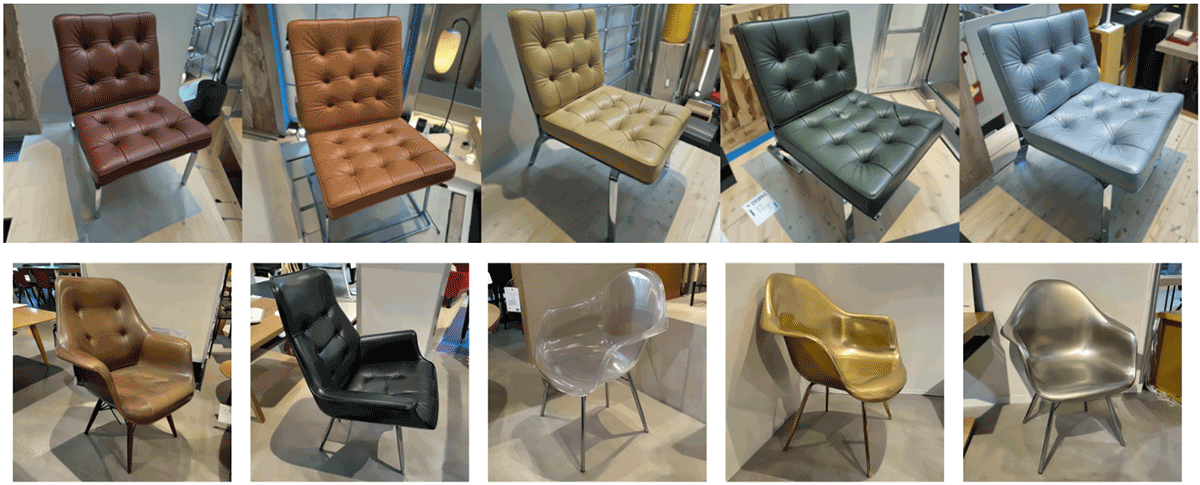 Figure 4. Color and material variations for recognized chair styles