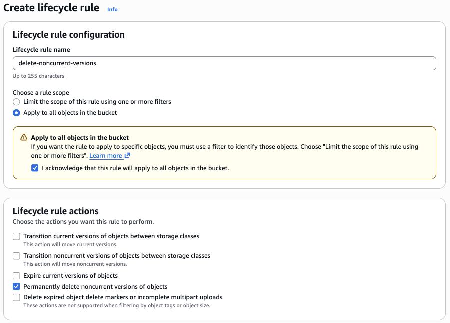 Lifecycle Policies for Noncurrent Versions