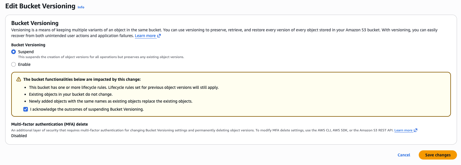 Disable Object Versioning