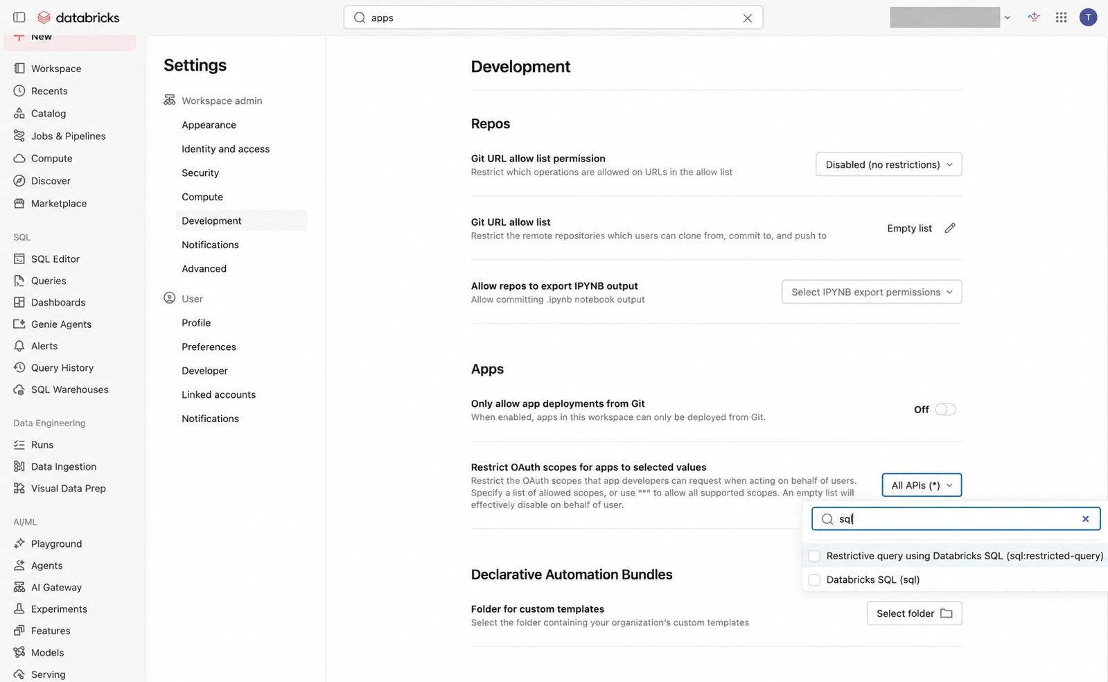 Workspace admins configure the app with an explicit API scope