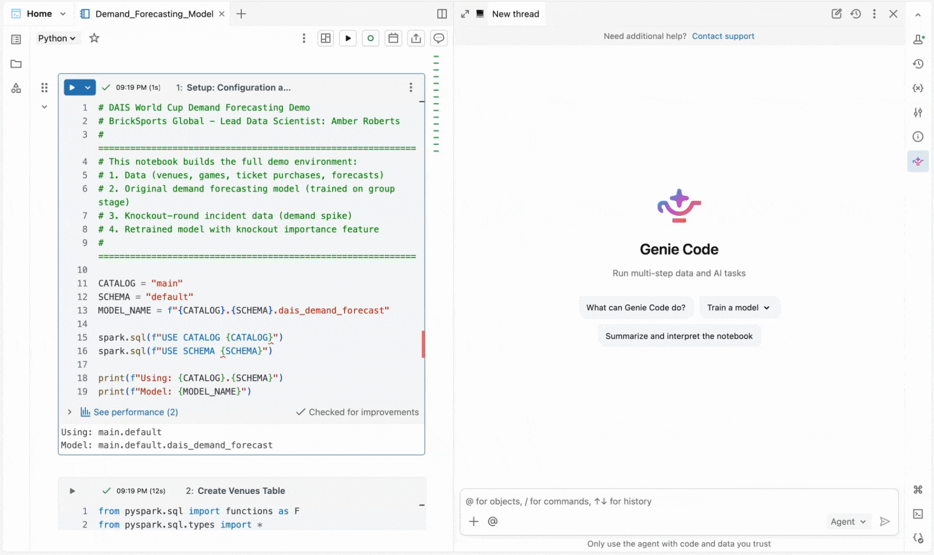 Genie Code building a feature