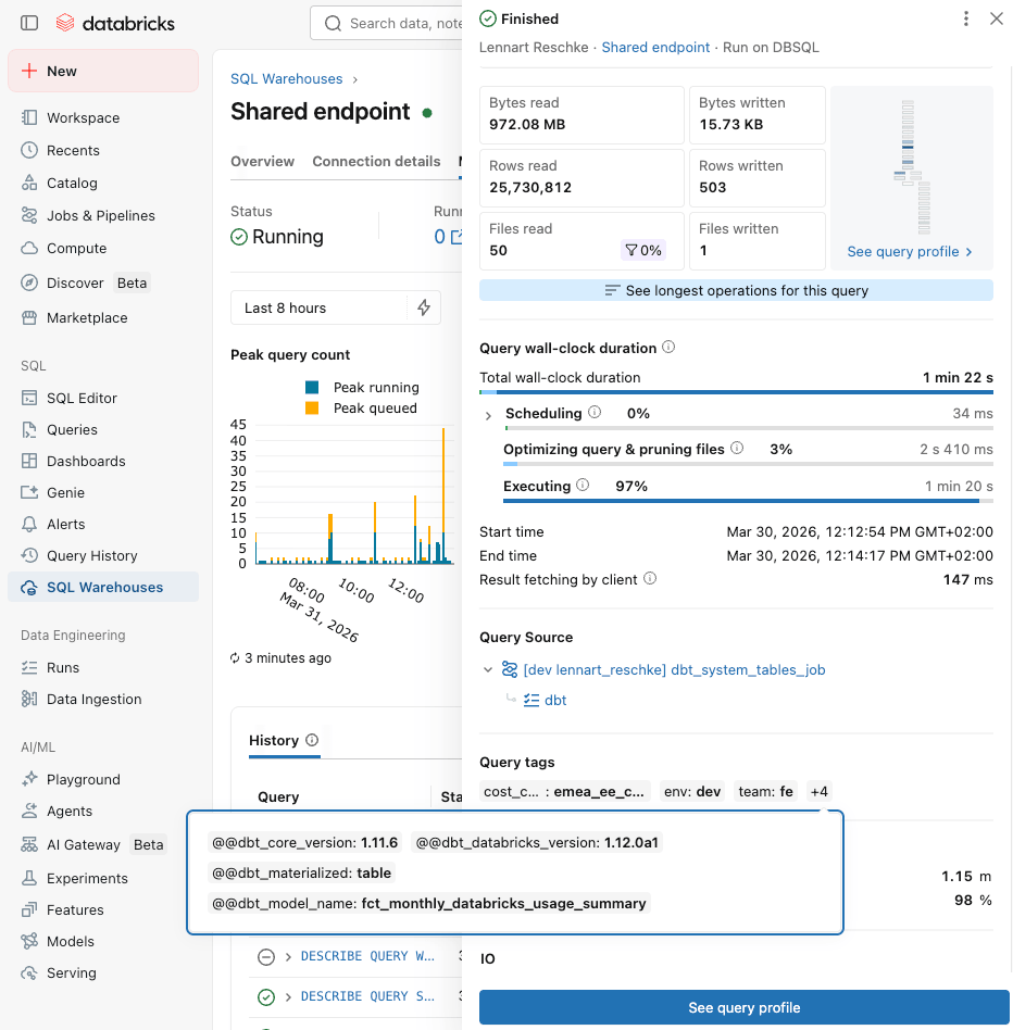 Trouver les Query Tags dans l'UI SQL Warehouse Monitoring