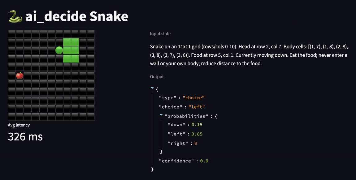 Snake game built with ai_decide