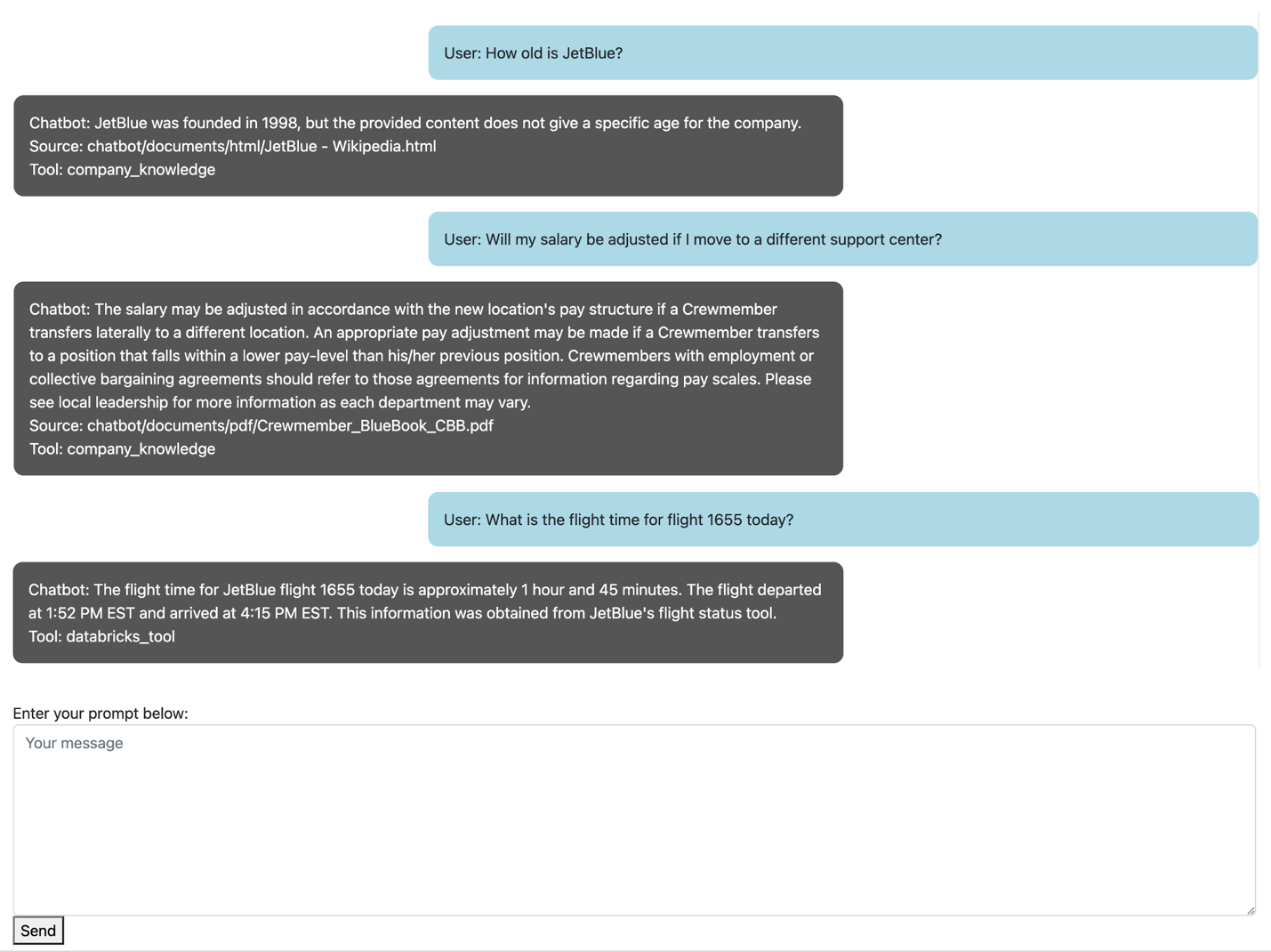 JetBlue’s Chatbot based on  Microsoft Azure OpenAI APIs and Databricks Dolly