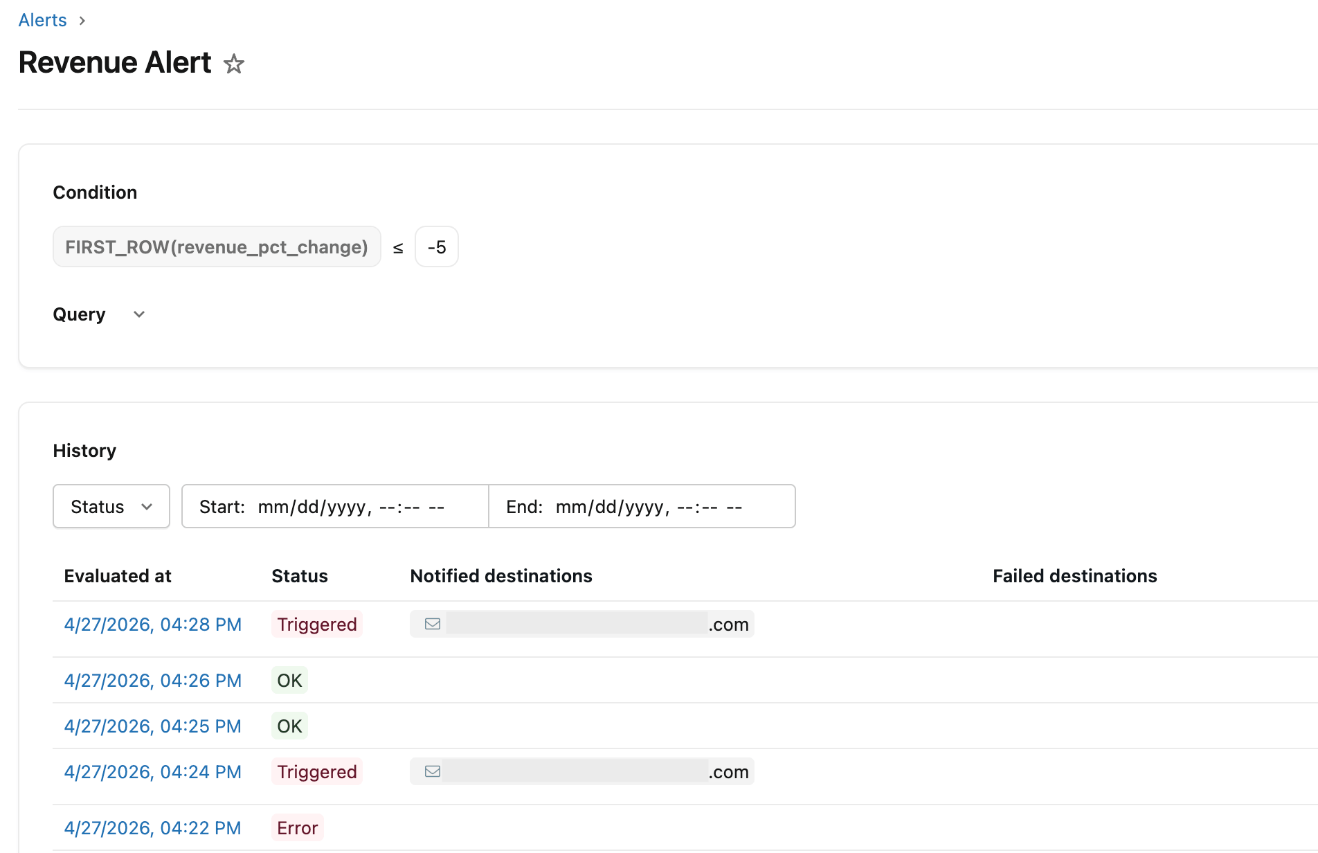 Revenue alert example