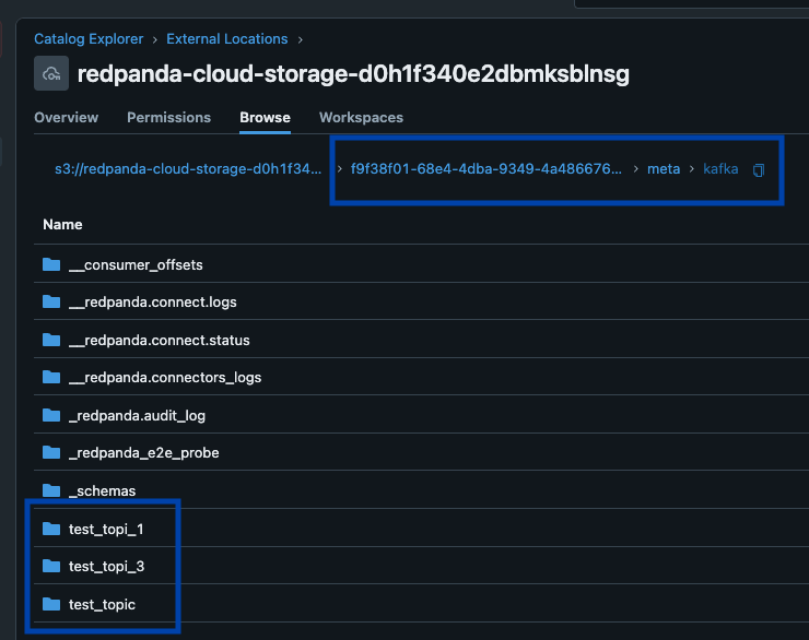 Redpanda Iceberg Topics in a Unity Catalog external location