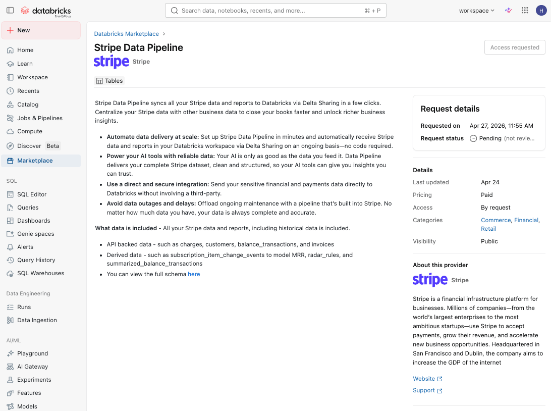 Stripe Data Pipeline on Marketplace