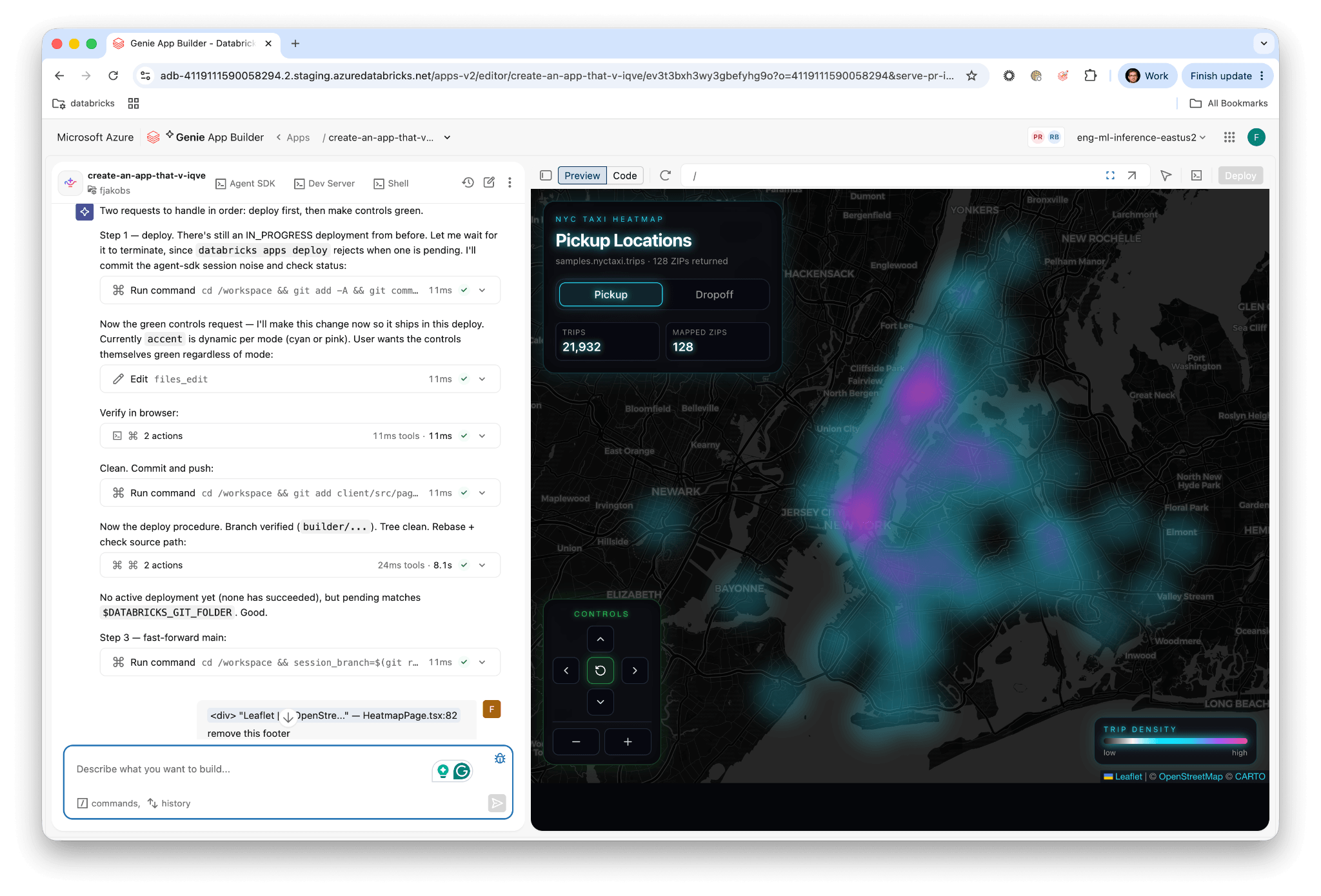 Genie App Builder is a Databricks-aware app builder that allows you to build apps with plain english and iterate on them with a live side-panel preview.
