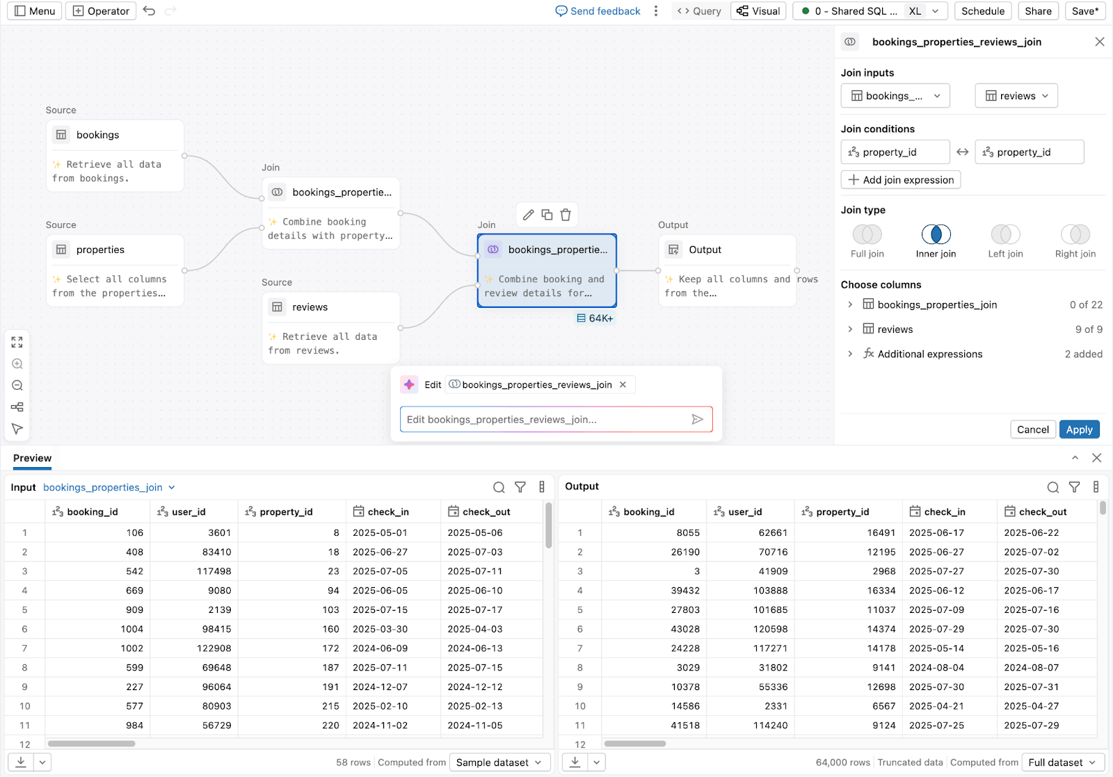 Drag-and-drop canvas for no-code data prep