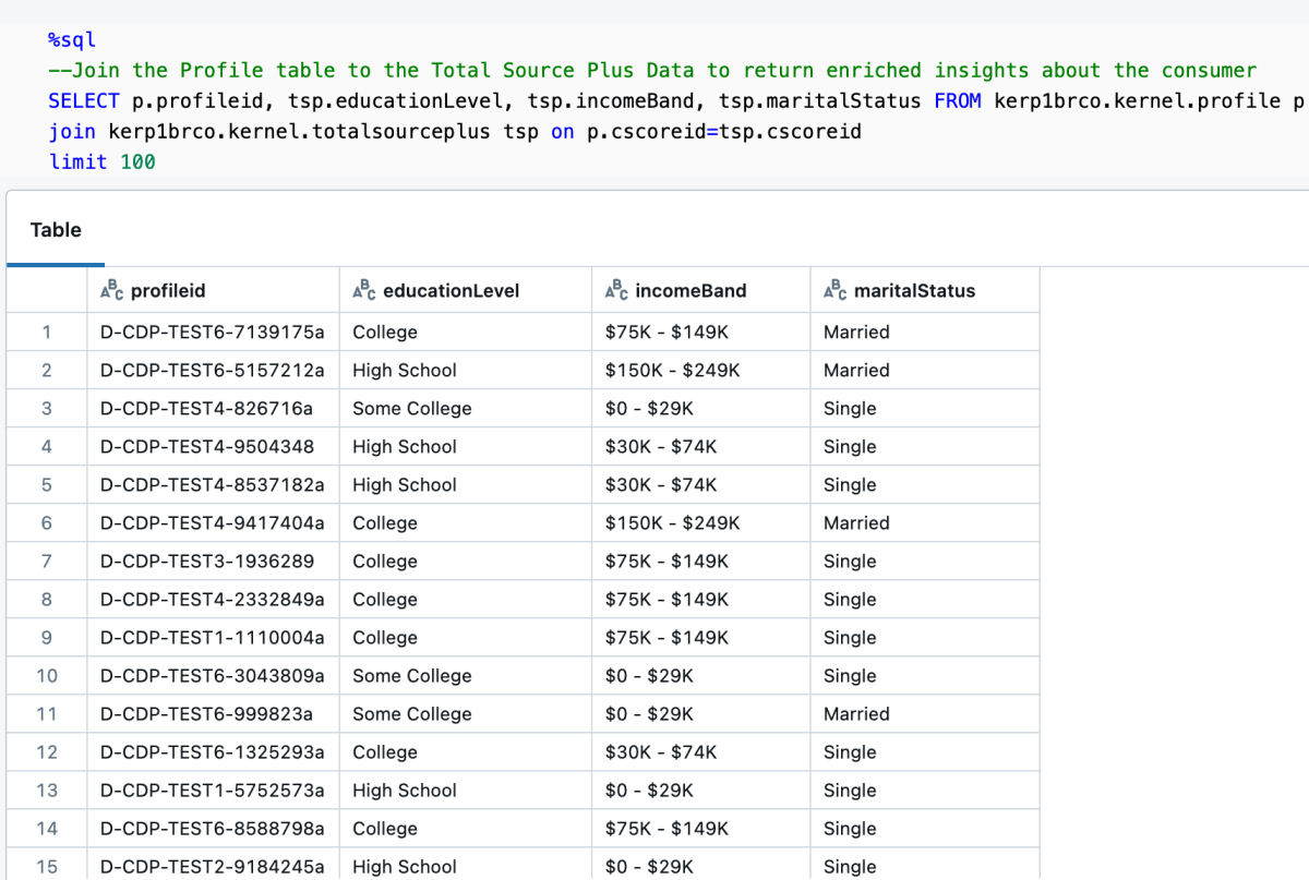 Sample enrichment of customer data using Epsilon Total Source Plus
