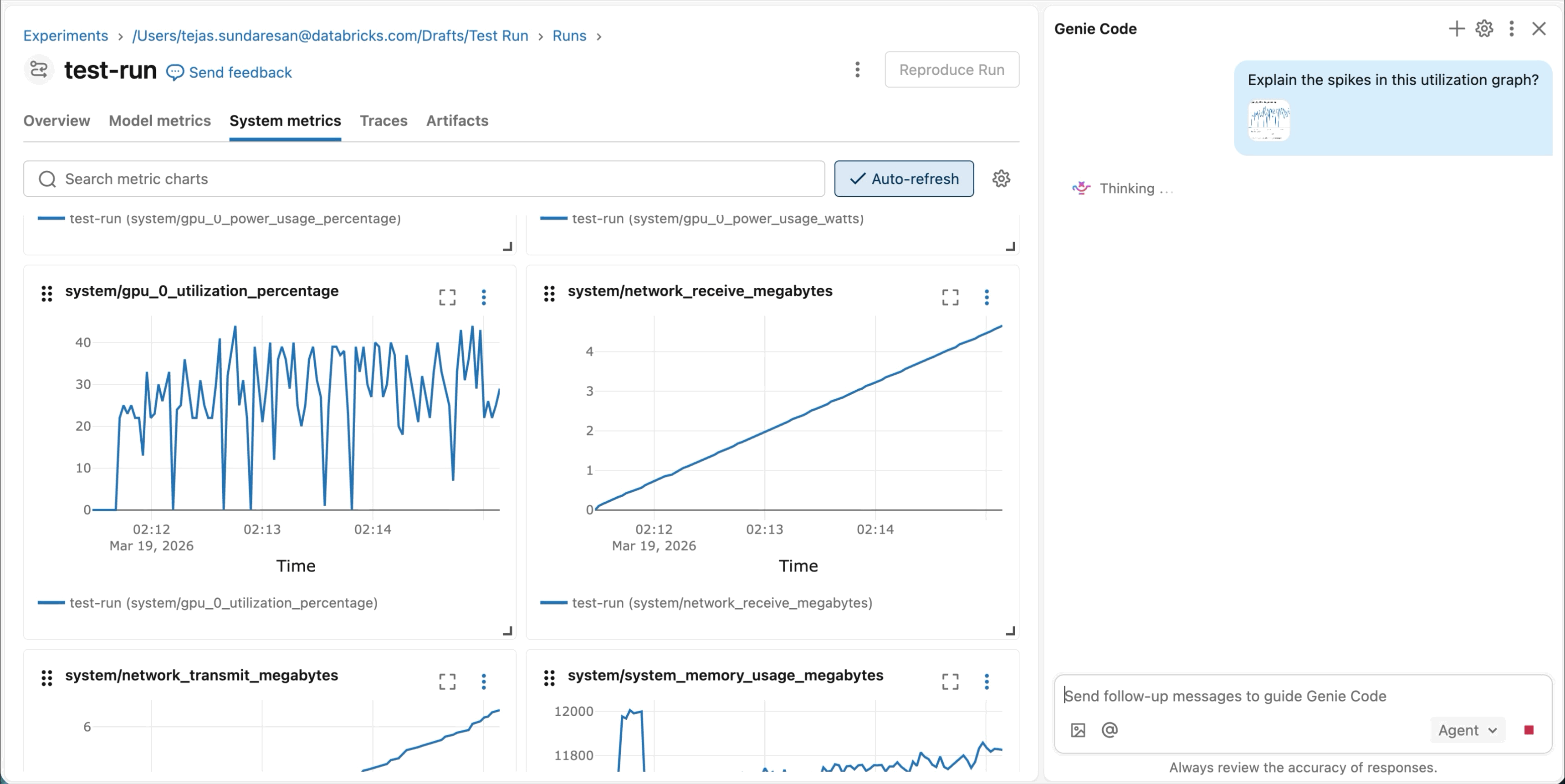 MLFlow enables deep observability of GPU workloads, with automatic tracking of GPU utilization and training experiments.