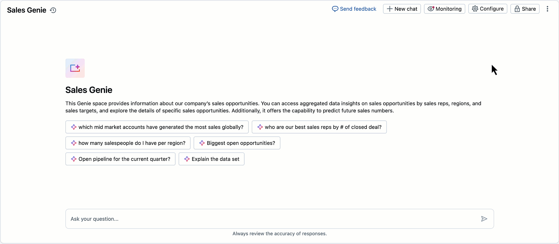Interface do usuário do espaço Genie