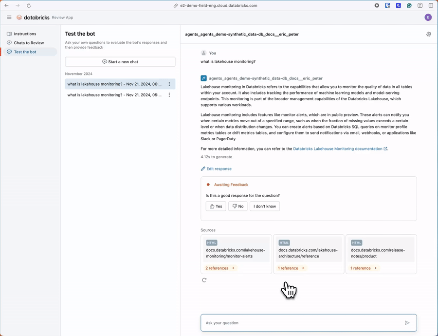 Agente implantado no Aplicativo de Revisão, que fornece uma UI da web para coletar feedback das partes interessadas.