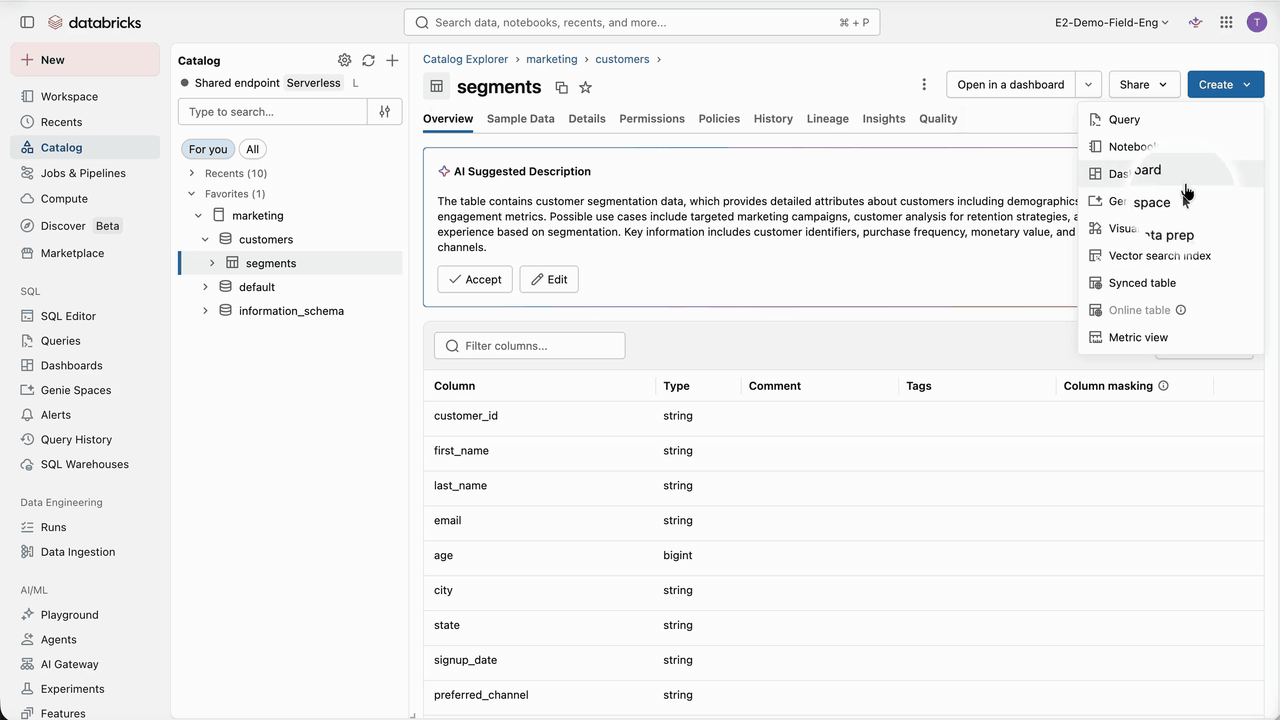 Synchronize the customer segments with Lakebase