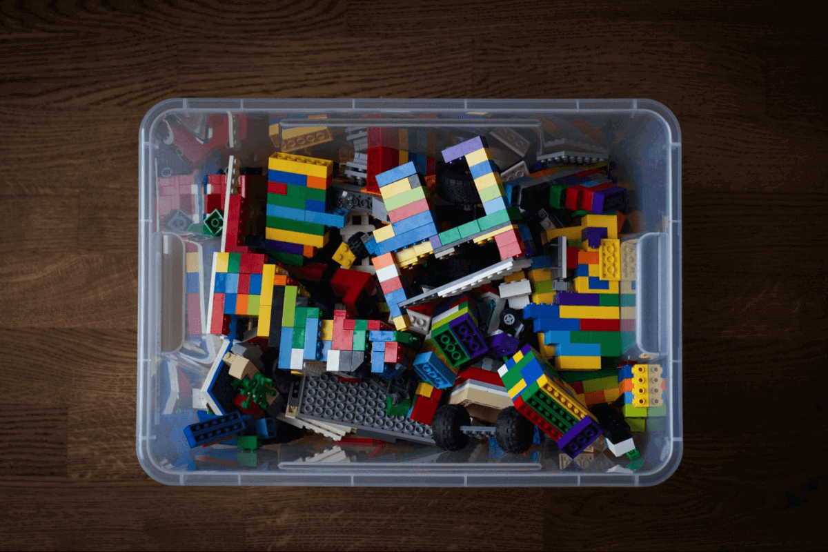 A big bucket of toy bricks from our four original sets