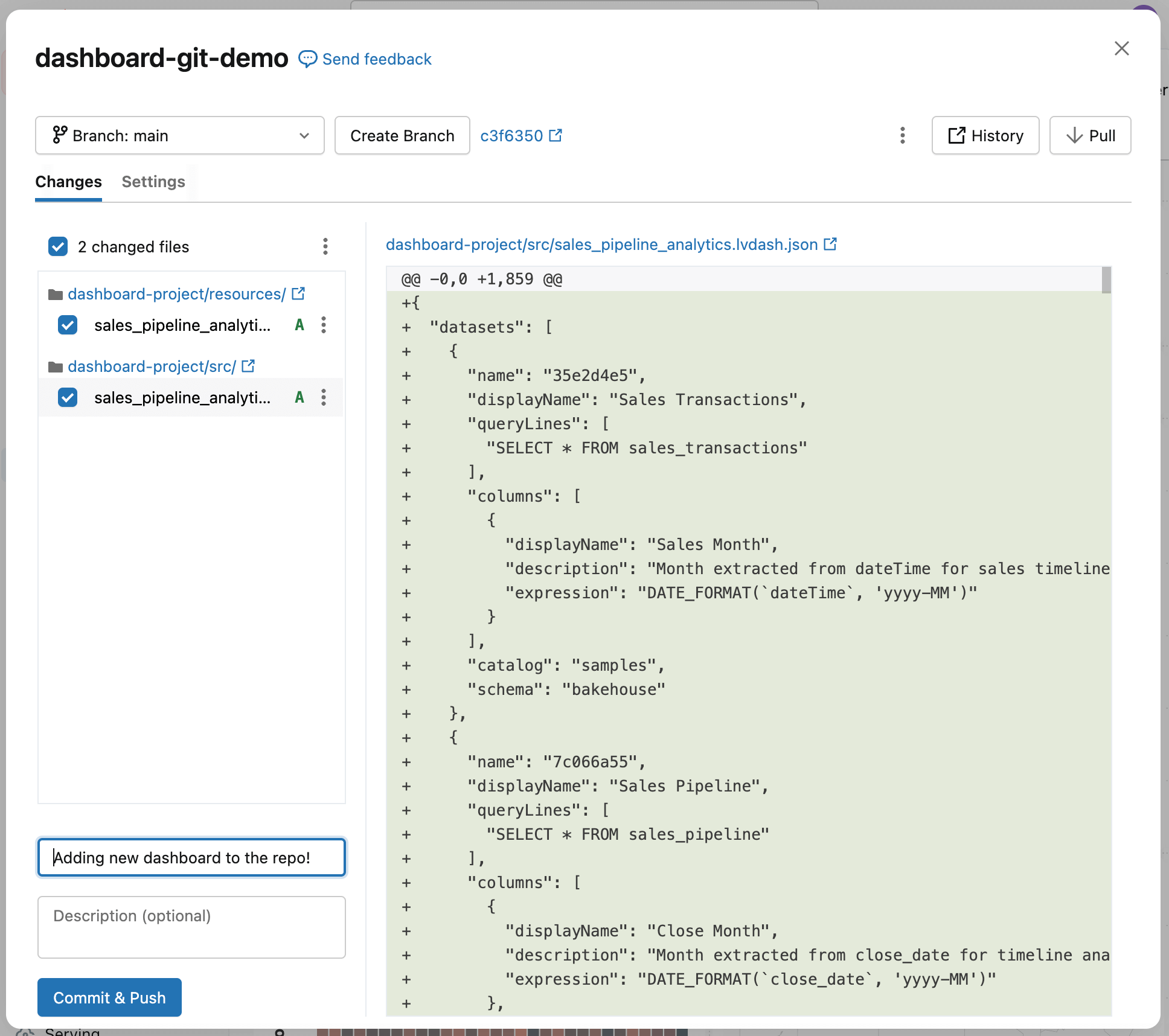 Démo Git du tableau de bord