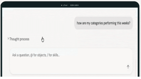 iPad screen with a chatbot query.