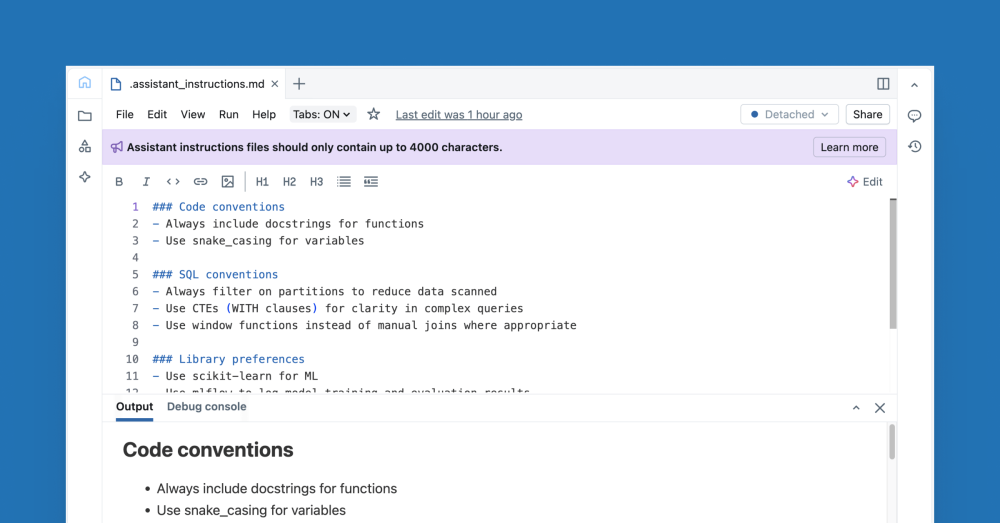 Databricks Coding Assistant Customizing Databricks Assistant with Instructions | Databricks Blog
