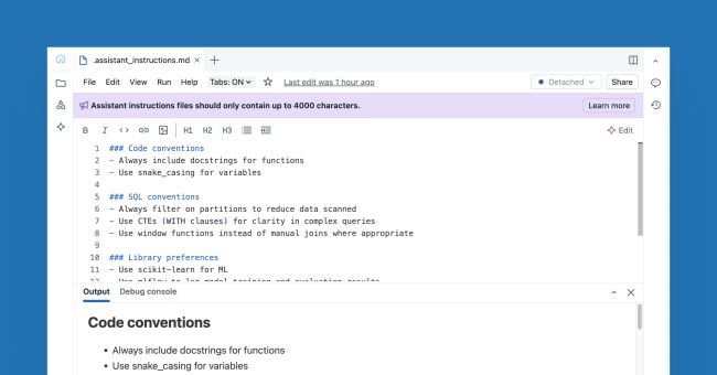 Databricks Coding Assistant Customizing Databricks Assistant with Instructions | Databricks Blog