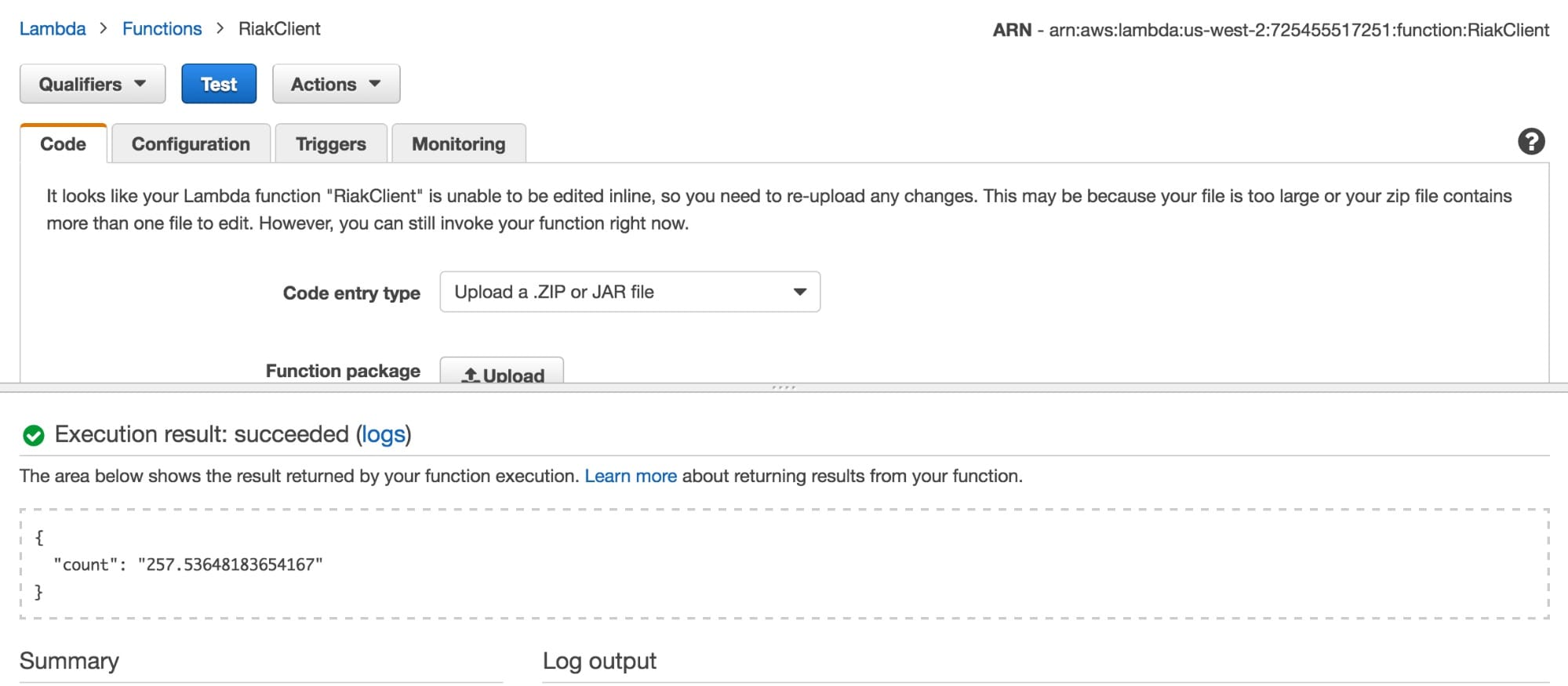Screenshot of Amazon Lambda configuration page