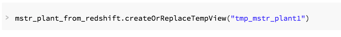 Screenshot of code from a notebook showing how to create a temporary view from a DataFrame.