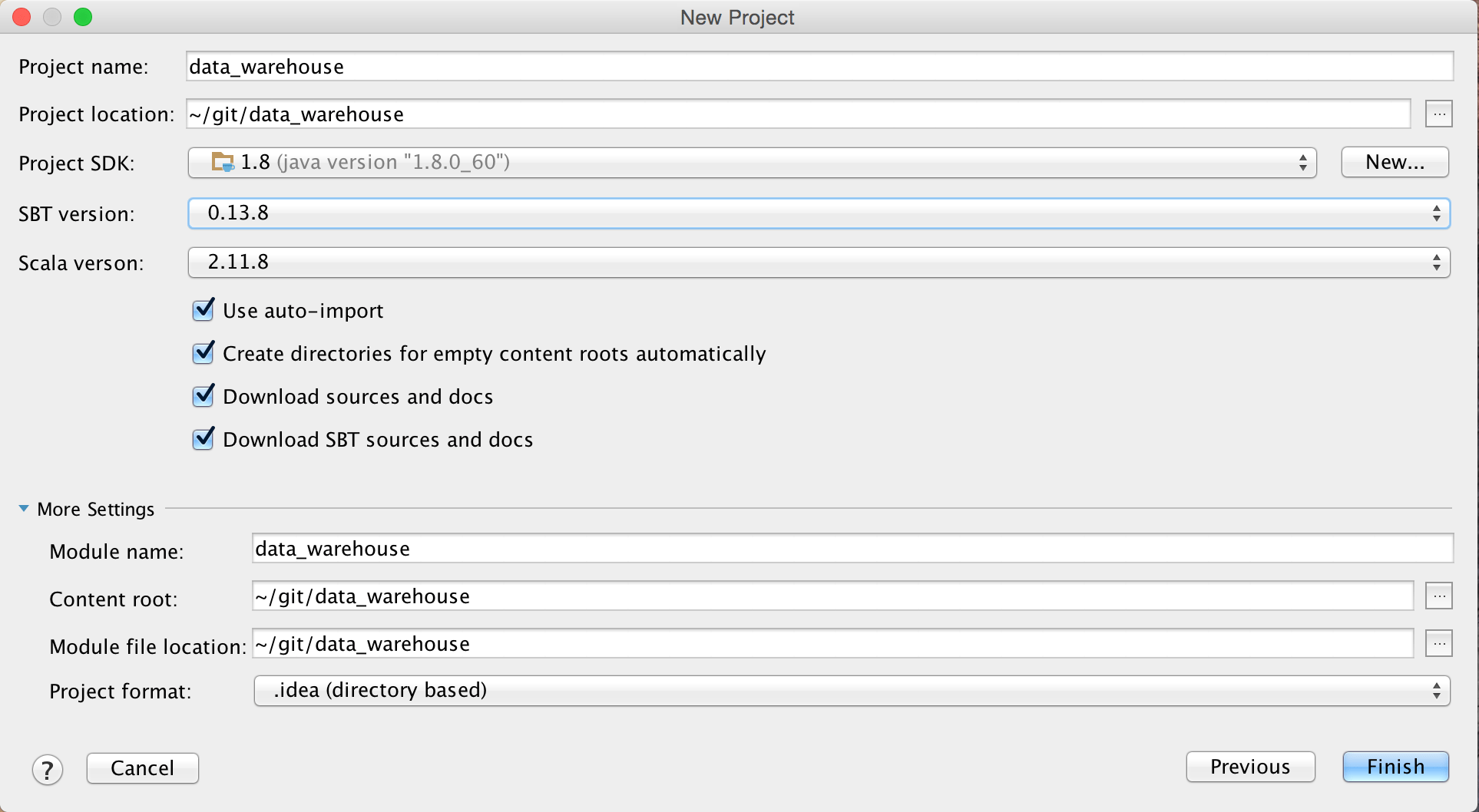 A screenshot of the New Project dialog in IntelliJ