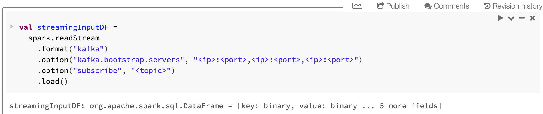 Example showing how to set up an Apache Kafka connector for Structured Streaming in Databricks