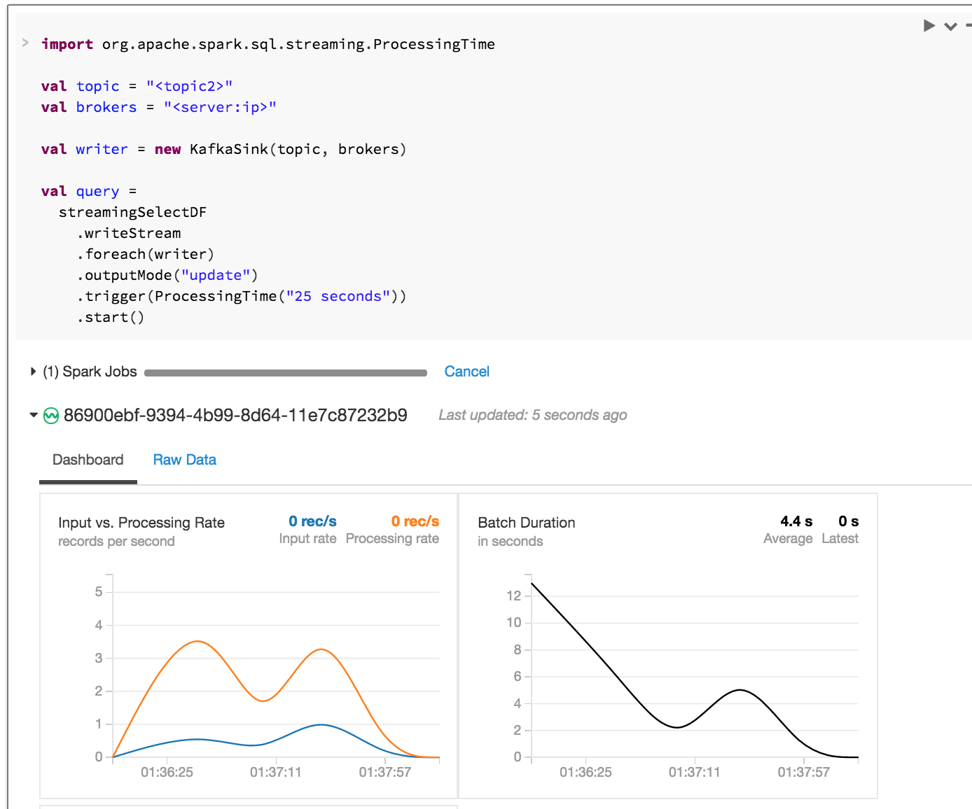 Example showing the KafkaSink in action