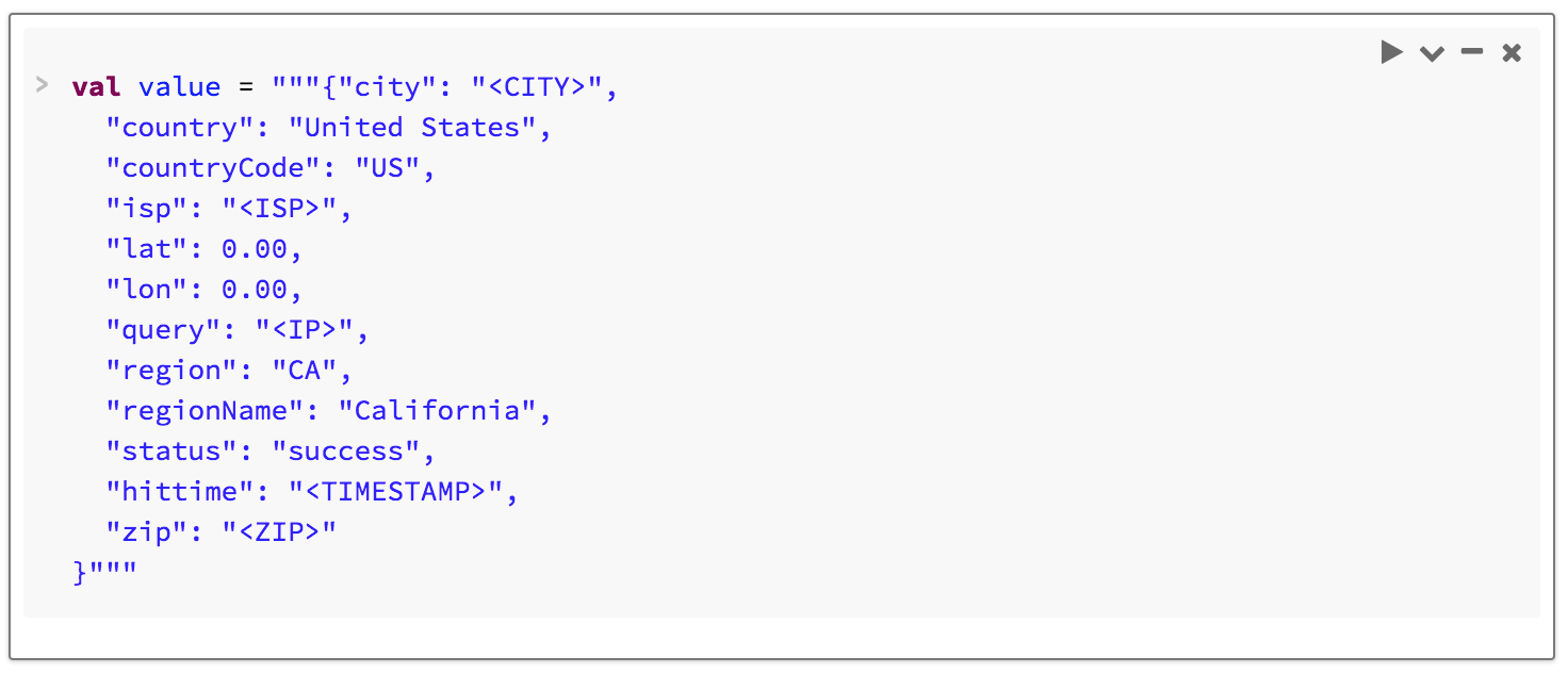 An example JSON value from the Kafka stream