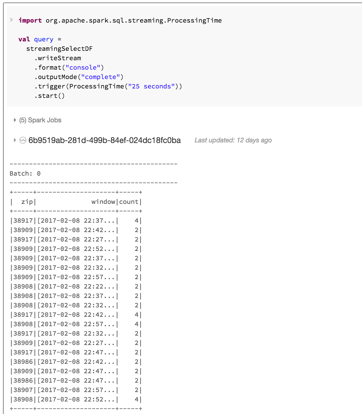 An example of a user printing Kafka output to a console log