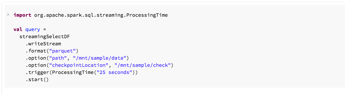 An example of a Kafka stream being outputted to a parquet file