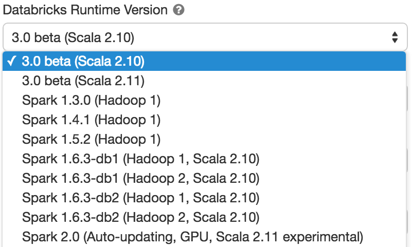 Databricks Runtime 3.0 versons