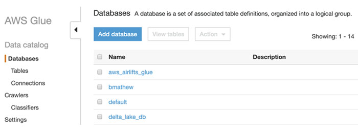 Validating a database list using the AWS Glue console