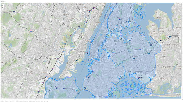 既存の DataFrameを使用するか、Python の空間データレンダリングライブラリである Foliumで直接データをレンダリングして、ニューヨーク市のタクシー区域データを Notebook 内で視覚化することもできます。