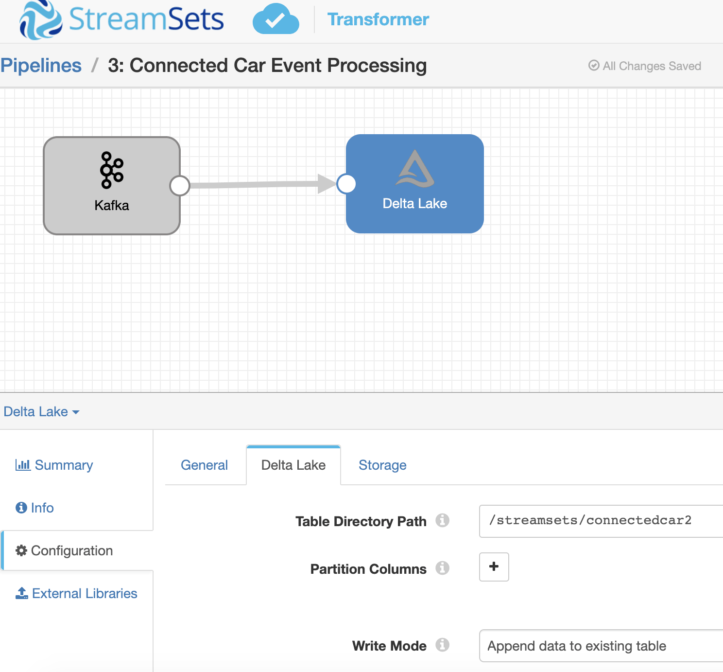 An example of how simple it is to create a Delta Lake ingest pipeline with StreamSets where Kafka is the source and Delta is the destination