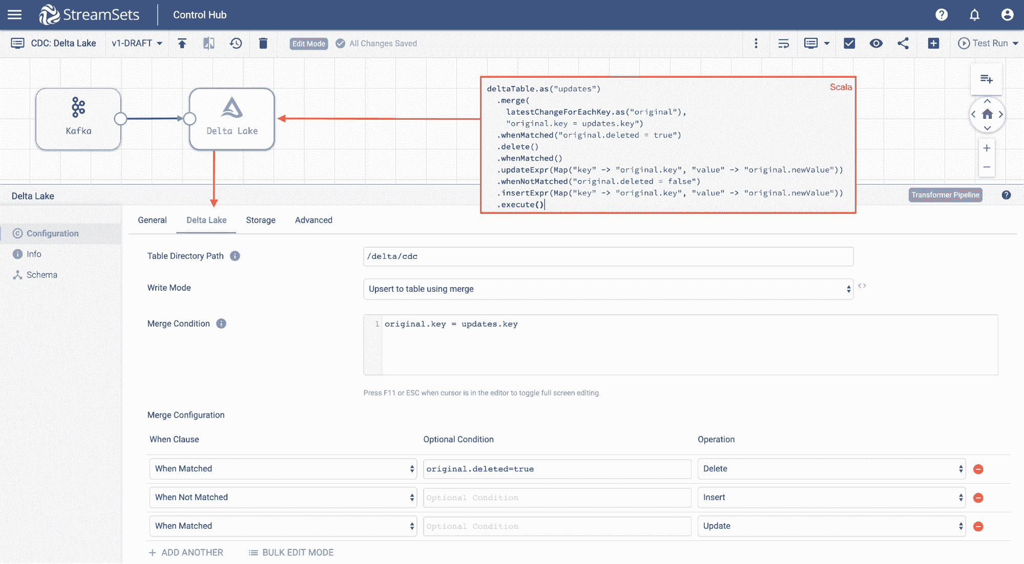 functionality which makes it possible to reconcile changes from CDC sources to Delta tables with a simple visual pipeline automatically.