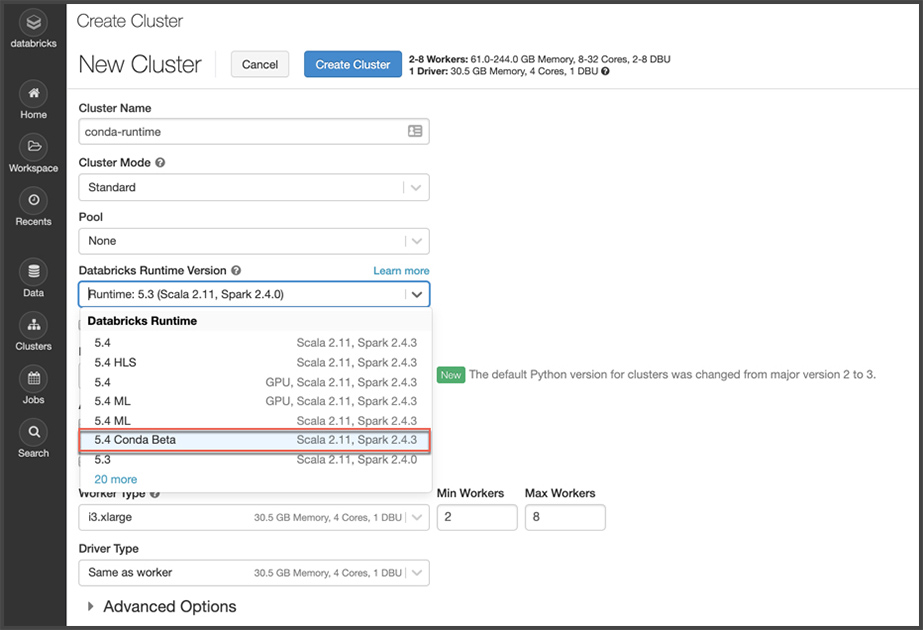 Databricks Runtime with Conda (Beta) simplifies Python library and environment management